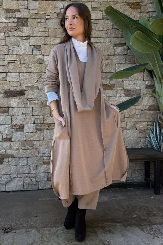 Sola Smart Tech Cowl Cocoon Dress Mocha /15=